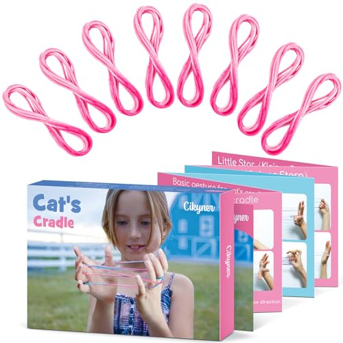 Cikyner Finger Twist, Pack de 8 Juego del Cordel 2m de Largo 2 mm de Diámetro Juegos de Hilo para Niños con Instrucciones Poliéster Coloridos Cuerda de Dedo Ideal para Regalos para Niños (Pink)