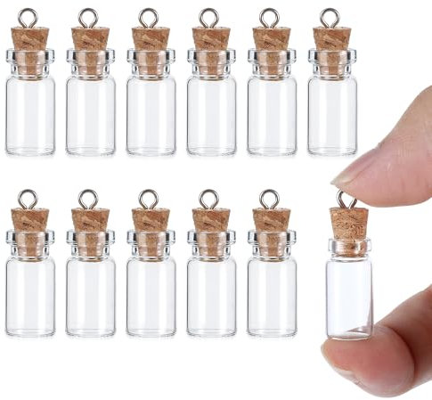 Piriuuo 12 Provette con Tappo di Sughero, 1,5 ml, Mini Bottiglie di Vetro da Riempire per Fai da te, Bricolage