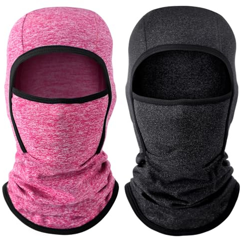 Syhood 2 Pcs Kids Balaclava Ski Mask for Kids Warmer Face Covering Mask Winter Windproof Balaclava for Cold Weather (Black,Pink)
