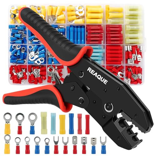REAQUE Pince à sertir avec 365 cosses de câble, pince à sertir, kit de pinces à sertir pour 0,5 à 6 mm², connecteurs électriques à sertir pour cosses de câble isolées