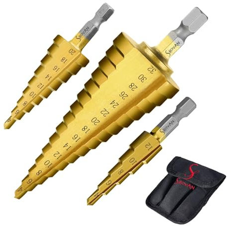 3 UNID Brocas Escalonadas HSS para Metal | Brocas Cónicas 4-12mm 4-20mm 4-32mm | Kit Profesional para Madera, Plástico, Acero | Perforación Progresiva