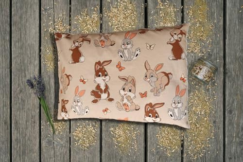 Natura – Cuscino erbe per bambini 50 x 34 cm con farro e 9 erbe | rivestimento in cotone biologico | coniglietto | per un sonno tranquillo | idea regalo