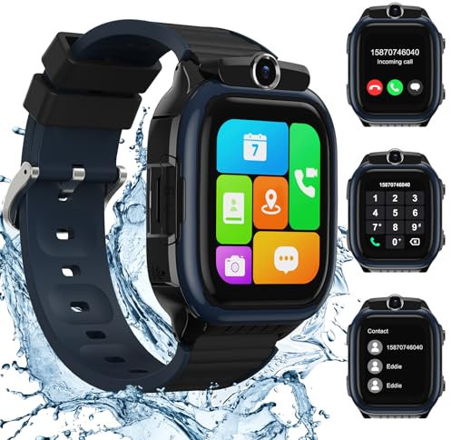 AstraMinds Kinder Smartwatch, 4G Smartwatch Kinder mit GPS und Telefon, Videoanruf, SOS, IP67 Wasserdicht, Wecker, Kinderuhr für Mädchen und Jungen im Alter von 3–12 Jahren (K61Schwarz)
