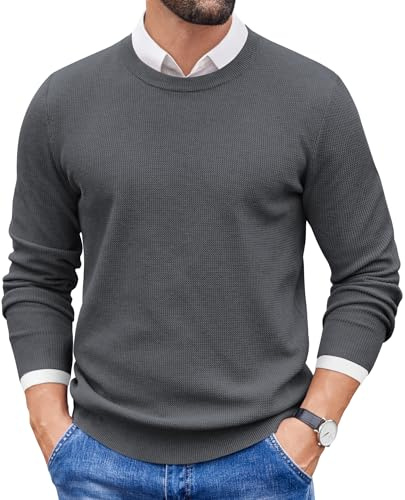 COOFANDY Maglione Uomo Girocollo Maglia Manica Lunga Inverno Maglioni Casual Basic Crew Neck Pullover Grigio Scuro XL