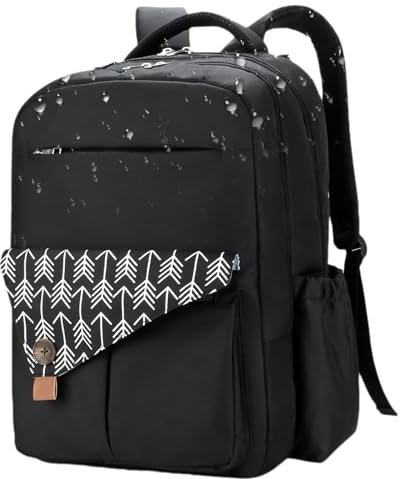 DIAPER Sac à dos pour papa | Sac à dos poussette double couche | Emballage | de de poussette haute capacité Port de charge USB intégré, noir, se beskrivning, Fermeture Éclair