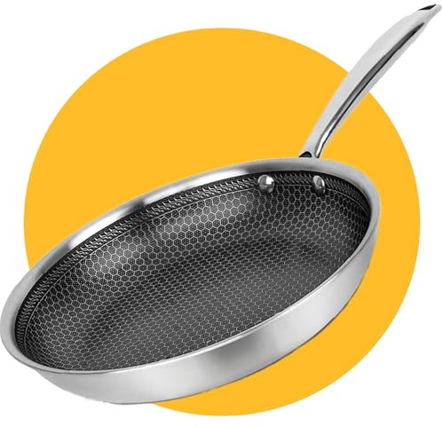 Pasper Poêle à frire Ø 20 cm – Sans PFAS, PTFE et PFOA – Induction, électrique, céramique, gaz et four – Poêle en acier inoxydable avec revêtement anti-adhésif en nid d'abeille résistant aux rayures