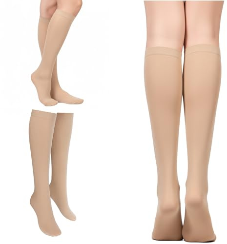 HaiFafafaing 3 paia di calzini per pattinaggio su ghiaccio, calzini alti al ginocchio in nylon, calzini da pattinaggio artistico, calzini da donna per pattini a rotelle, colore nudo