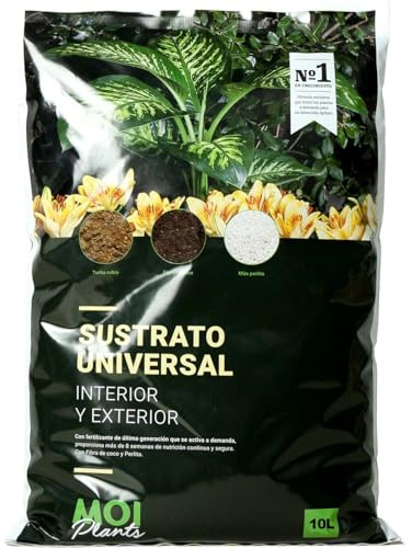 MOIPLANTS SUSTRATO Universal 10L | para Interior y Exterior | Fórmula Exclusiva | con turba Rubia, turba Negra, Fibra de Coco, Perlita y Fertilizante Que actúa a Demanda.
