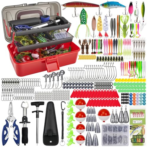 Delousiber Fishing Lures Kit with Tackle Box, 460Pcs Fishing Tackle Box Fully Loaded with Crankbaits, Weights, Jigs, Hooks, Hook Remover, Pliers, Accessories, Gifts for Men Trout Bass Freshwater