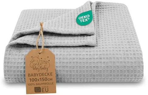 Manta bebe gofre algodón waffle todo el año ligera regalo primavera | transpirable entretiempo infantil suave – cuna carrito cochecito recién nacido capazo Oeko-Tex certificado 100x150 Gris Claro