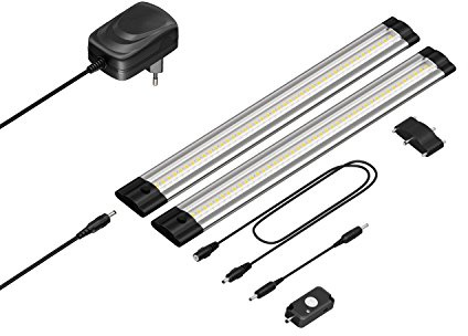 parlat LED Unterbau-Leuchte Siris, Bewegungsmelder, flach, 30cm, je 370lm, weiß, 2er Set