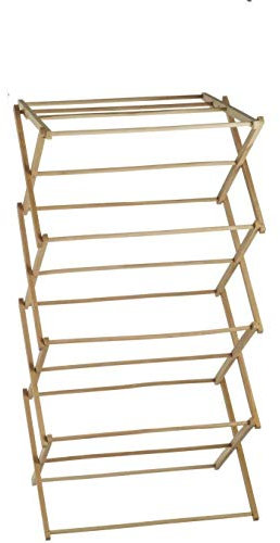 HOMION Bamboo Wooden Traditional Wooden Folding Clothes Airer Concertina Design Foldable Free Standing (4 TIER)