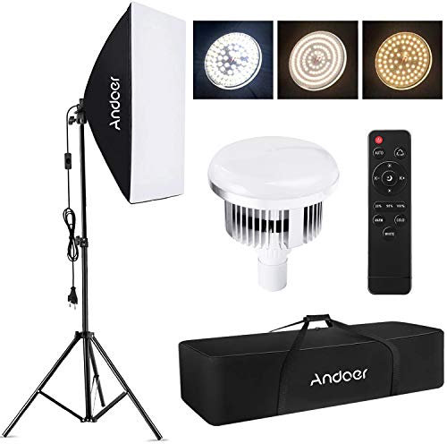 Andoer Softbox Kit,Iluminación Fotográfica Equipo con 85W 2800K-5700K Luz LED de Temperatura de Bicolor,Softbox de 50x70cm, Tripodes Soporte, Control Remoto y Bolsa de Transporte