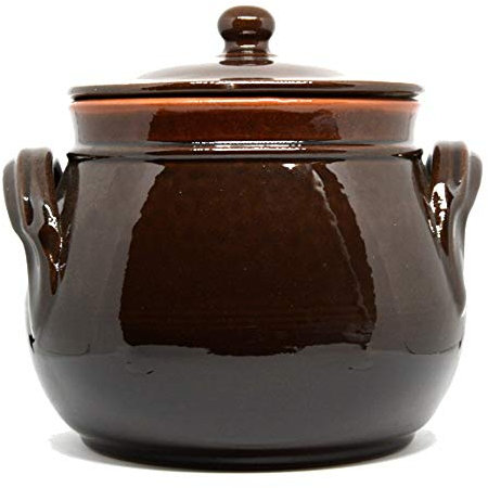 Colì, Pentola Bombata in Terracotta con Coperchio, Pentola Artigianale, Marrone, Diametro 20 cm