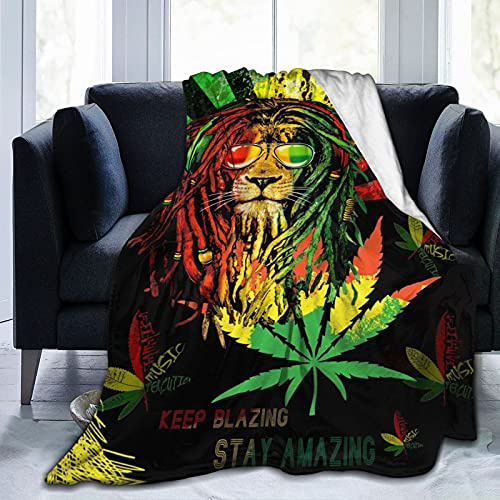Socira Rasta Flannel Lion Throw Blanket - Marijuana Jamaica Weed Cannabis Fleece for Sofa, Reggae Comfy Camping Lap, Super Soft Thin Noon Break for Office Home Car 40''X50''