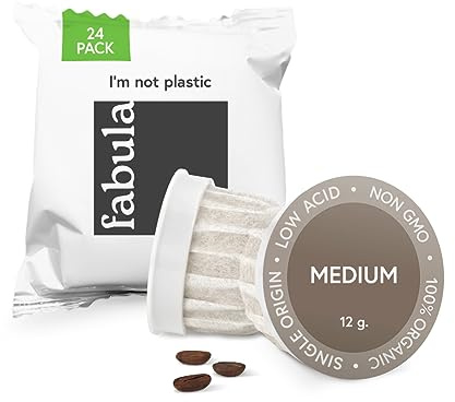 Fabula USDA Organic Coffee Pods for Keurig, Keurig 2 Machines, Medium Roast, Low Acid Coffee K-Cups, 24 Ct, Single Origin - Mold Free - Fair Trade - Non-GMO Kcups, Compostable, Biodegradable