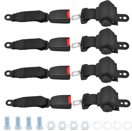 Wai Danie 4 st universell golfvagn säkerhetsbälten varv infällbara bälten maxlängd 106 cm kompatibel med EZGO TXT Yamaha Club Car DS golfvagn Go Kart ATV UTV buss