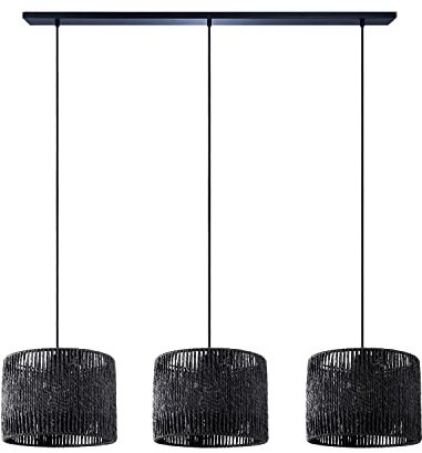 Paco Home Pendelleuchte Esstisch Korb Boho Hängelampe Esszimmer Lampe E27 Pendellampe Rattan Papier, Farbe:Schwarz (Ø27cm), Leuchtenart___Farbe:Pendelleuchte - Schwarz