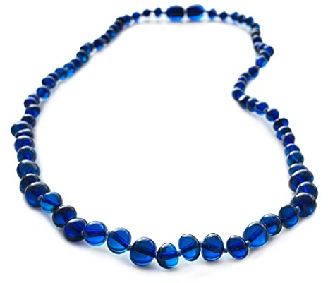 Amberistan Amber Necklace for Women - HandMade Baltic Jewelry for Adult - 18 inch - 100% Genuine (Blue)