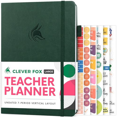 Clever Fox Teacher Planner – School Year Planner with Calendars & Lesson Plans – Teacher Plan Book for Classroom & Homeschool Organization - Undated, 7x10″, Hardcover (Dark Green)