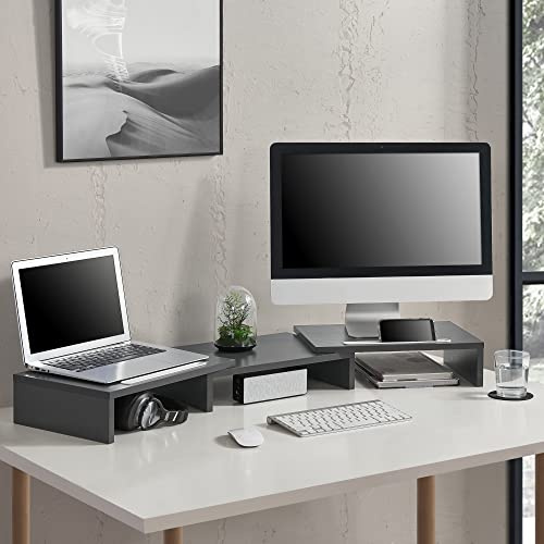[en.casa] Monitorstativ Vilppula monitorhöjning 79 x 27 x 10,5 cm skärmhöjd med smartphone-hållare och justerbar längd mörkgrå