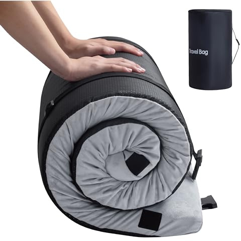 EGO Roll up Single Small Mattress Memory Foam CertiPUR-US Certified, Roll Up Floor Mattress Mat for Camping, Sleeping Pad, Portable with Travel Bag