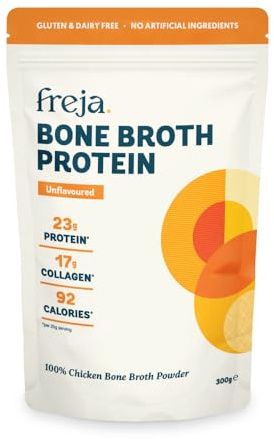 Freja Bone Broth Powder | 100% Natural Collagen & Protein Powder | Free-Range Chicken | Amino Acids & Minerals | Nutrition for Healthy Gut, Joints, Skin, Hair & Nails | 300g (15 Servings)