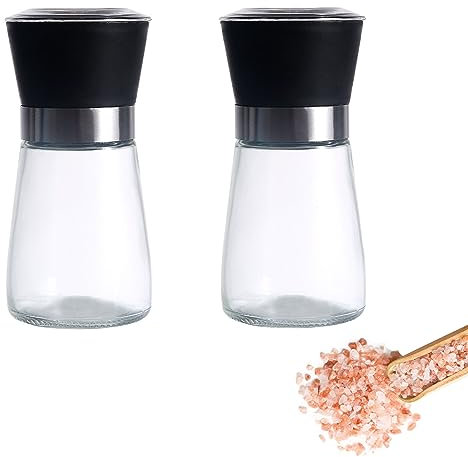 Set di 2 Macinapepe Manuale, Macina Sale e Pepe, con Macinino in Ceramica Regolabile, per Spezie Varie, Nero
