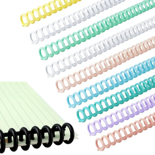 Prasacco 10 Stück Kunststoff-Bindekämme, 12 mm Spiralbinderücken Set 10 Farbe Binderücken Spulen 30 Schlaufen Teilung 10 mm Bindegerät Spiralbindung for Document Notebook File Making