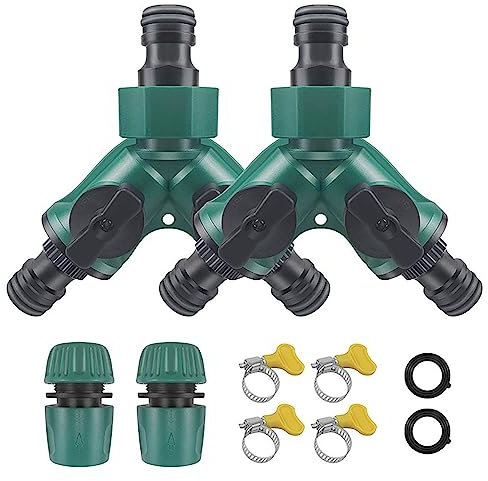 RoseFlower Garden Hose Splitter Y Way Heavy Duty, Outdoor Faucet Splitter Hose Connector Water Taps Distributor Hose Adapter with Individual On-Off Valve, 2 Rubber Washer