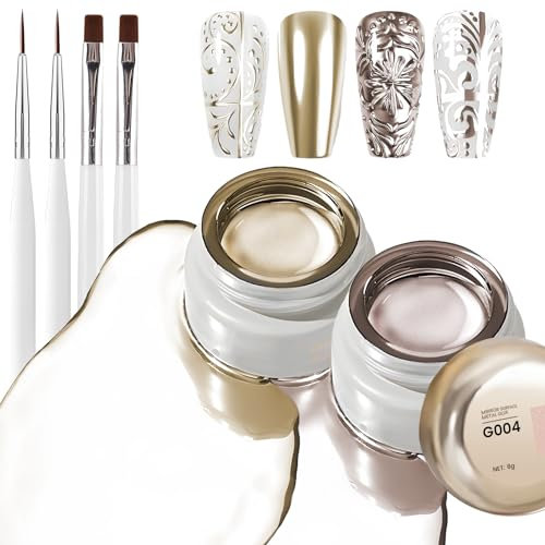 U-Shinein 2Pcs Metallic Nail Art Gel Kit, 3D Mirror Reflective Effect, Copper & Rose Gold