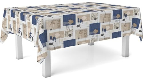 ECOMMERC3 Nappe Toile cirée Lavable rectangulaire 100x140 cm Ocean Bleu | Pour la petite table de cuisine, imperméable, s'essuie d'un chiffon humide, fabriquée en Espagne