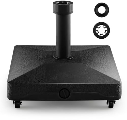 COSTWAY Parasol Base with Wheels, 30KG Water and Sand Fillable Umbrella Stand, 32mm/48mm Heavy Duty Square Market Table Umbrella Holder for Patio Poolside Deck Garden