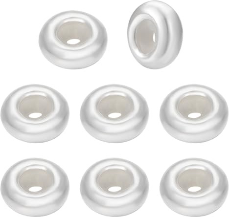 BENECREAT 8 cuentas espaciadoras planas de plata de ley 925 de 5 mm, perlas redondas lisas, cuentas de plata para manualidades, collar, accesorios de fabricación de joyas, agujero: 1,2 mm