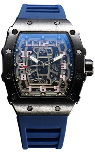RORIOS Herren Quarz Uhr Mode Tonneau Armbanduhren Leuchtend Analog Uhr Freizeit Sport Herrenuhren für Männer mit Datum Kalender Schwarz Blau A
