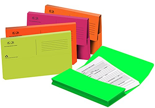Neon Fluorescent A4 Foolscap Document Wallets Folders 250gsm, 40Pcs Pack – Bright & Sturdy, Ideal for Office, School, and Home Filing, Assorted Colours, Easy Organization & Quick Document Access