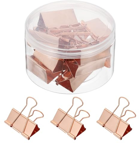 PATIKIL Grandes Pinces à Dossier, 12 Pièces Pinces à Dossier en Métal avec Boîte en Plastique pour Fournitures de Bureau à Domicile, Or Rose, 3,2 x 2 Pouces