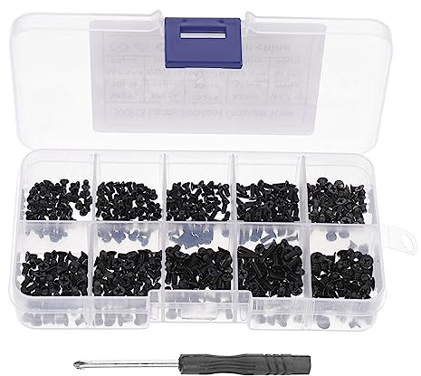 Artibetter Tornillos Para Ordenador Acero Al Carbono Cabeza Plana Avellanada Negra Con Destornillador Caja Organizadora Para Reparación y Montaje De Pc Ssd y Componentes Internos