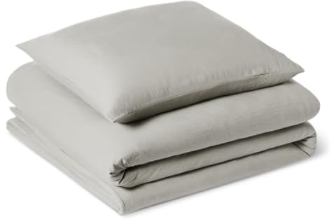 Amazon Basics 2-Piece Brushed Microfibre Single Duvet Cover Set, Extra Soft Bedding, Relaxed Lived-In Look with Natural Creases, No Ironing Required, 135 x 200 cm & 1 Pillowcase 50 x 80 cm, Grey
