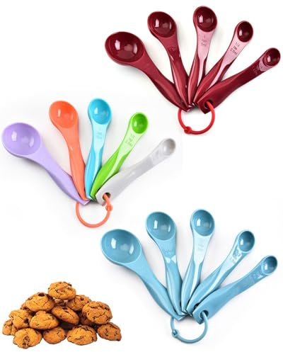 TOZBLEU cucharas medidoras,juego de 15 piezas, medidoras de plástico para Herramientas de medición de líquidos y Polvos,Meal Prep, accesorios de repostería y utensilios de cocina