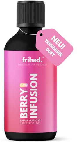 frihed.® Saunaaufguss Berry Infusion - Hochkonzentriertes Saunaöl Erdbeere & Sahne - süß - Langanhaltender Duft - Glasflasche - Made in Lüneburg