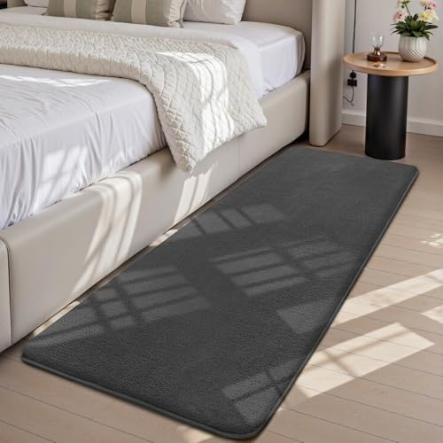 Sour Lemon Rugs Living Room 60x200cm, Dark Grey Shaggy Fluffy Rug, Short Pile Soft Runner Rugs, Anti-Slip Washable Area Rug for Bedroom, Modern Floor Carpets for Kids Living Room Hallway Entryway