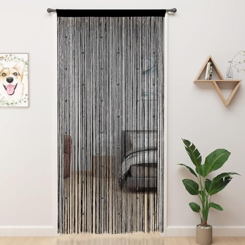 ElevaPulse Fadenvorhang Fliegenvorhang Tür Insektenschutz Balkontür Terrassentür, 100x200 cm Schwarz, Glitzernde Perlenvorhang für Raumteiler Fensterdekoration