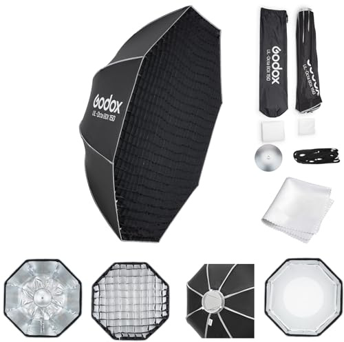 Godox Softbox Godox - Ombrello ottagonale a sgancio rapido, 150 cm, supporto Bowens con diffusori anteriori e interni rimovibili/impugnatura/piastra diffusore per fotografia, live streaming, posizione