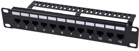 GeeekPi Panel de conexión Cat6 de 12 puertos, panel modular de montaje en rack de 1U con acoplador Keystone y gestión de cables para DeskPi RackMate T1/T0/T2/T0 Plus/T1 Plus, rack de servidor de 10