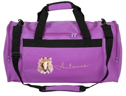 Borsa da viaggio personalizzata minimutz per bambini, borsa da equitazione per ragazze, grande borsa sportiva per bambini con nome, 26L, Lilla