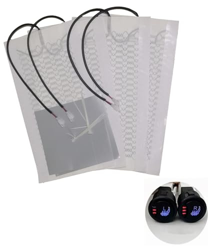 Vichinza Kit de calefacción de fibra de carbono para asiento de coche con interruptor, 3 niveles, universal, para asientos de coche, 4 almohadillas (2 asientos) - E