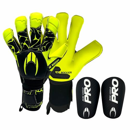 HO Soccer Guante Revenge Roll/Gecko + Mini Espinillera de Regalo, Guantes Portero, Unisex niño, Negro/Lima, 6