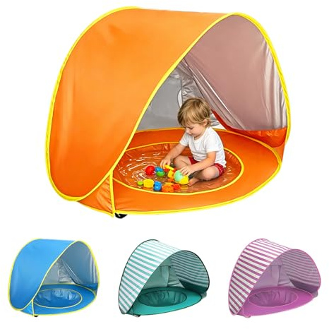 BOYIFEIJIE - Tenda a conchiglia per bambini pop-up con mini piscina, tenda da spiaggia per bambini con protezione UV, tenda da spiaggia portatile per bambini, protezione solare per spiaggia, giardino
