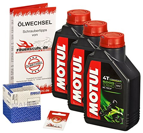Motul 10W-40 Öl + Mahle Ölfilter für Suzuki DL 650 V-Strom/XT, 04-15, B1 C7 - Ölwechselset inkl. Motoröl, Filter, Dichtring